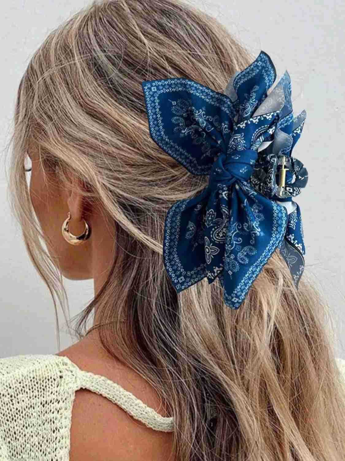 1pcs Bohemian Versatile Unique Hair Clip Red Cashew Flower Bow Grab Clip Sweet Clip Resort Ponytail Clip Fashion Headwear U250807