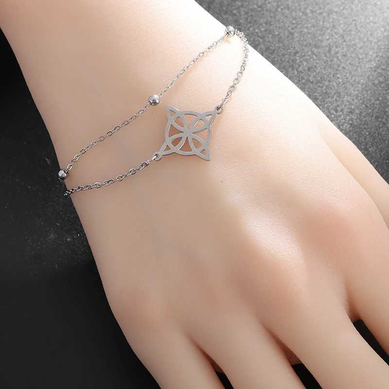 Witchcraft Witch Knot Stainless Steel Geometric Hollow Flower Box Chain Cuff Bracelet for Women Fashion Irish Adjustable Amulet Gift W250807