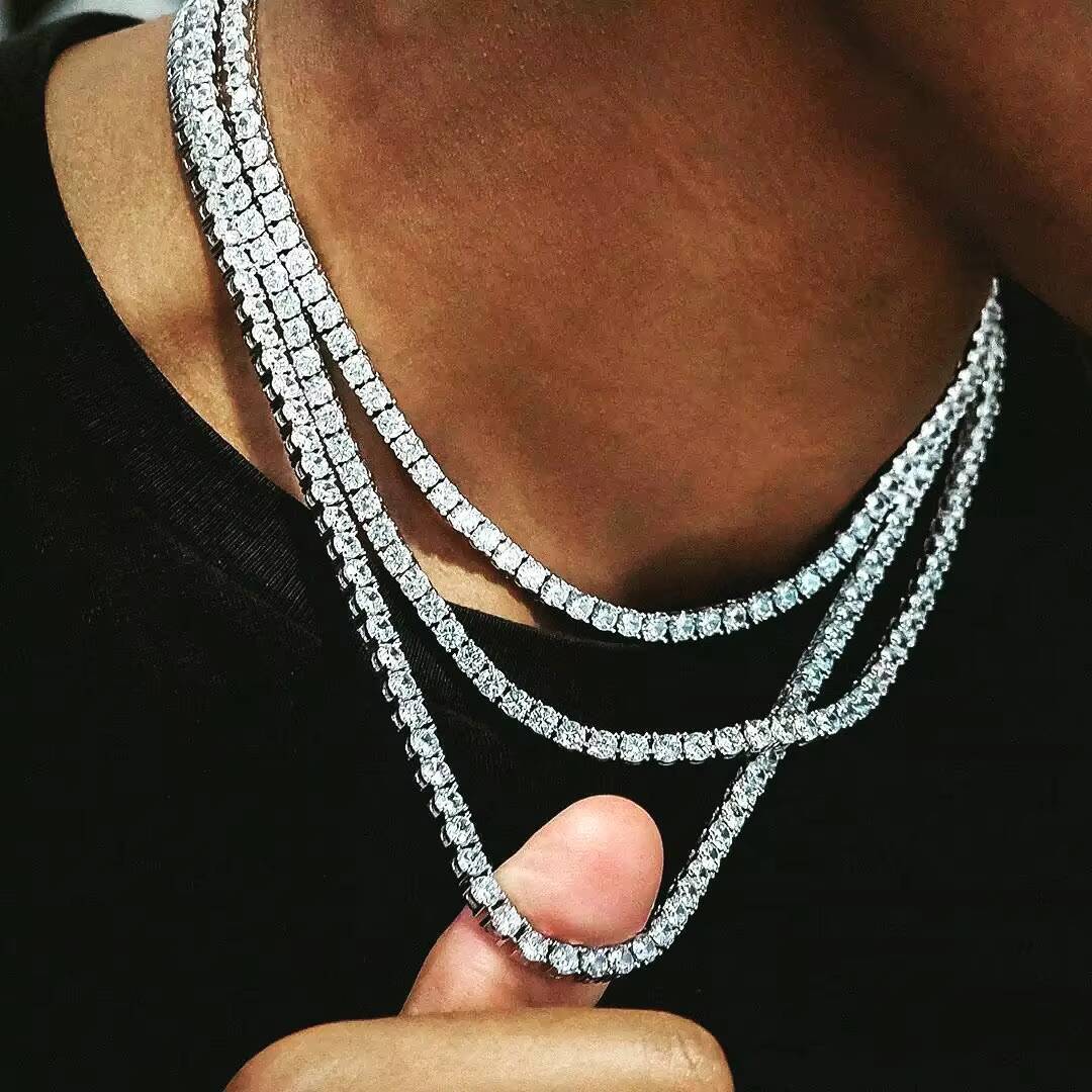 16 18 20 silver and gold necklace 3mm 4mm 5mm 925 silver moissanite tennis necklace 18K gold hip-hop tennis necklace jewelry wholesale