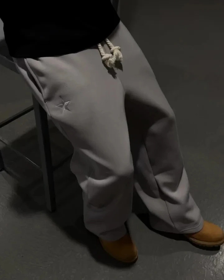 American Retro Double Layer Sweatpants Y2K Pants Mens Womens Solid Color Letter Graphic Embroidered Casual Baggy Sweatpants 250806