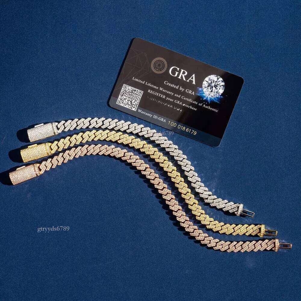 Designer necklace High designer necklacependant necklaces hip hop style 8mm width 2 rows sier iced out dia bracelet moissanite cuban link chain