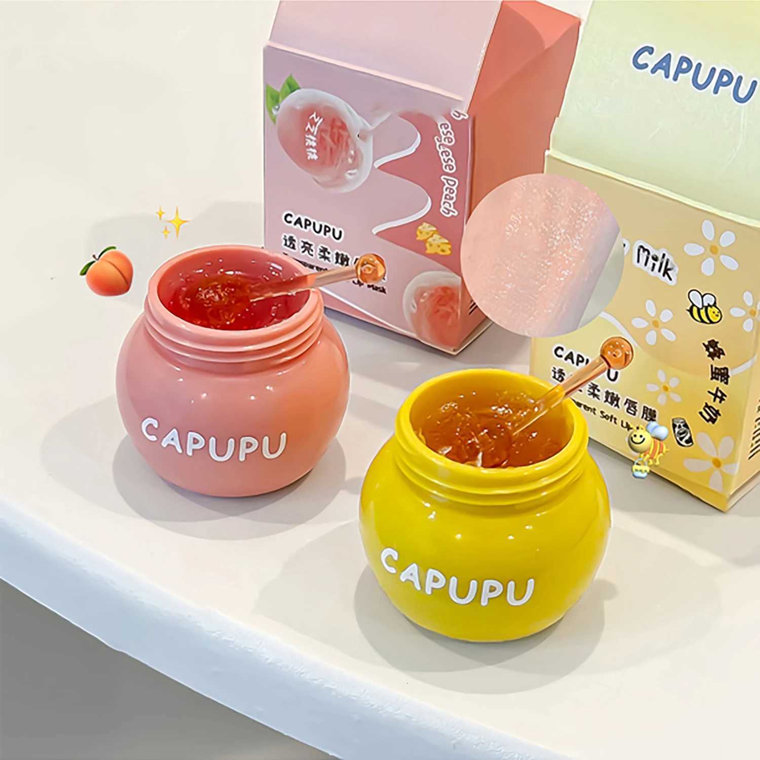 1Pcs Peach Jelly Lip Balm Clear Moisturizing Hydrating Reduce Lip Lines Honey Lip Oil Fruit Lipstick Lips Care Makeup CosmeticsXJ250807