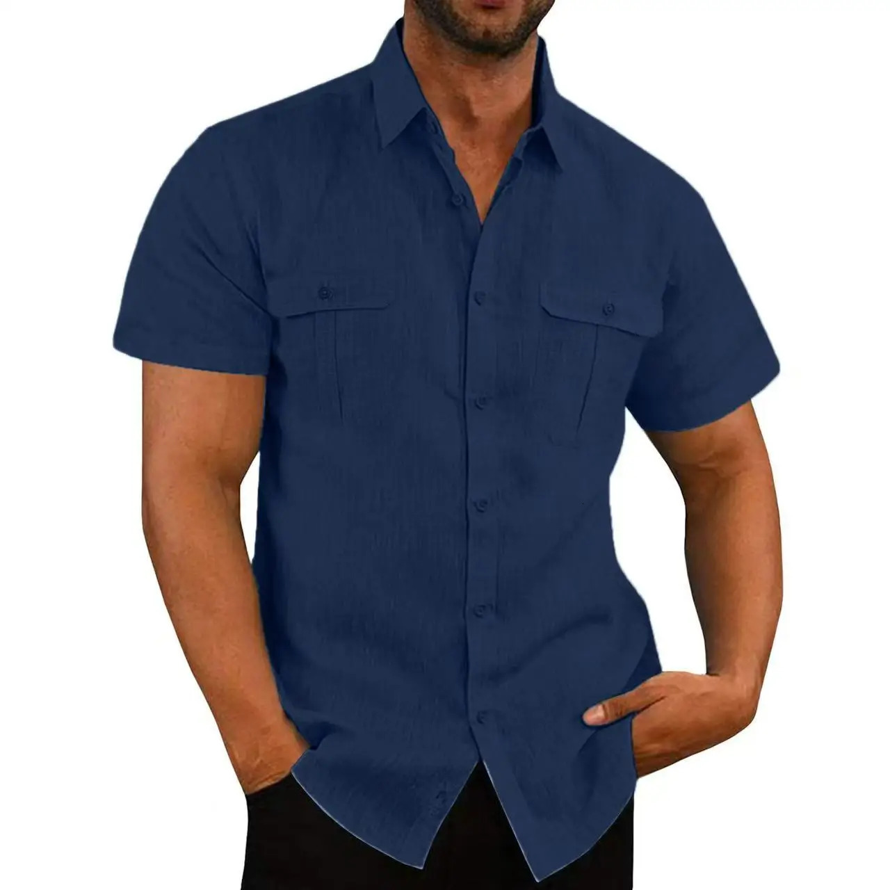 Cotton And linen M4XL Mens ShortSleeved Shirt Summer Solid Color Comfortable Collar Casual Beach Style Plus 250807