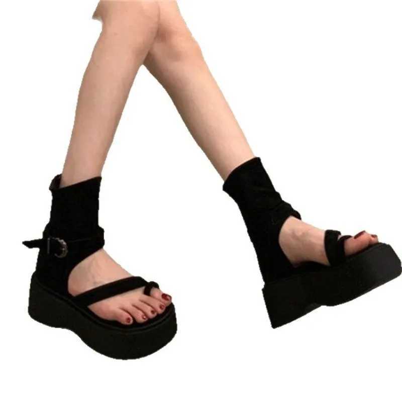 Thick Heel Roman Booties Womens Fi Toe Cover High Top Sandals Heightening Zipper Short Boots Summer Women Shoes Size 40 XJ250807