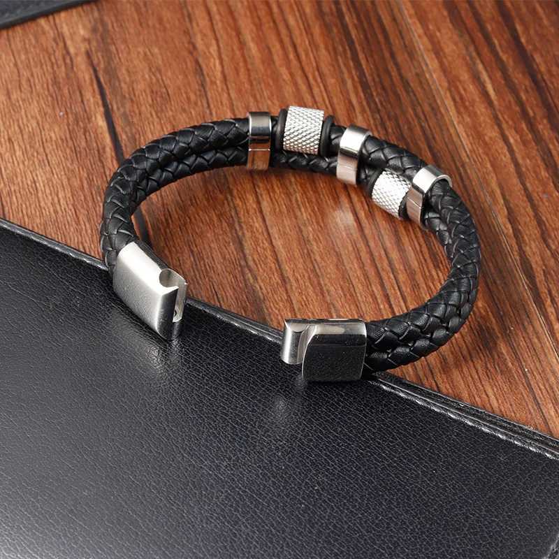 Charm Braid Rope Bracelet For Men Stainless Steel Magnetic Buckle Genuine Leather Bracelets Bangles Mens and Womens Jewelry W250807