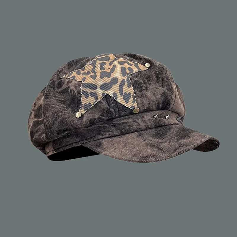 2K Personalized Star Sticker Rivet Design Berets Cs for Women Spring and Autumn Fashion Versatile Retro Tie-e Newsboy Hats XJ250807