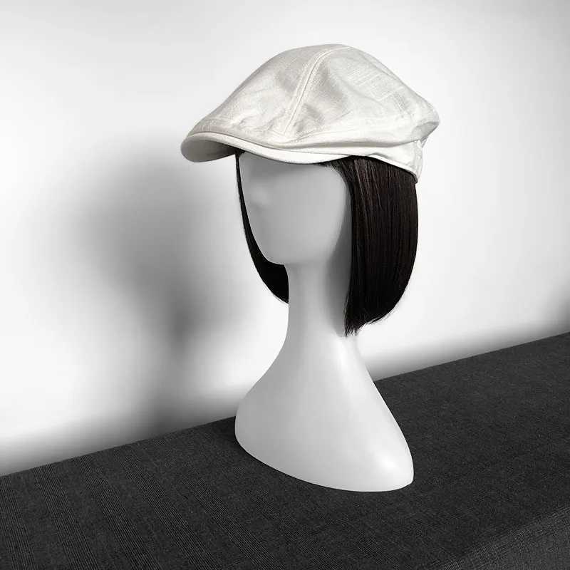 Spring Summer Linen Newsboy C New White Breathable Beret Mens Womens Literary Retro Hat England Hats Male Hats 55 XJ250807