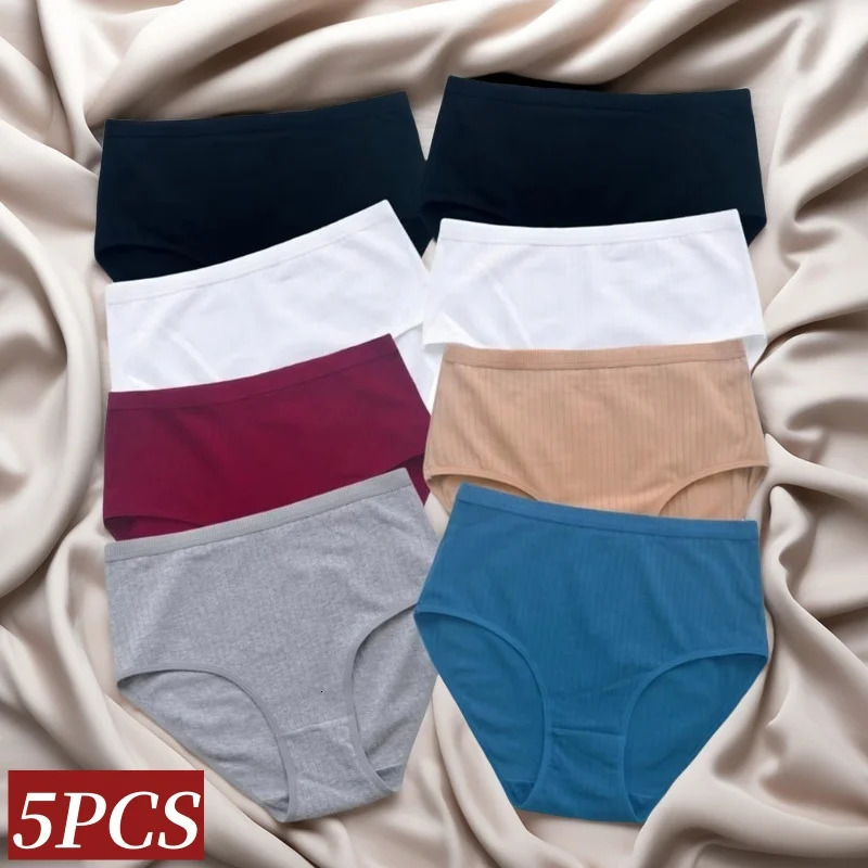 5PcsSet High Rise Cotton Pantie Sexy Lingerie Solid Color Briefs Female Seamless Underwear Comfort Intimates 250807