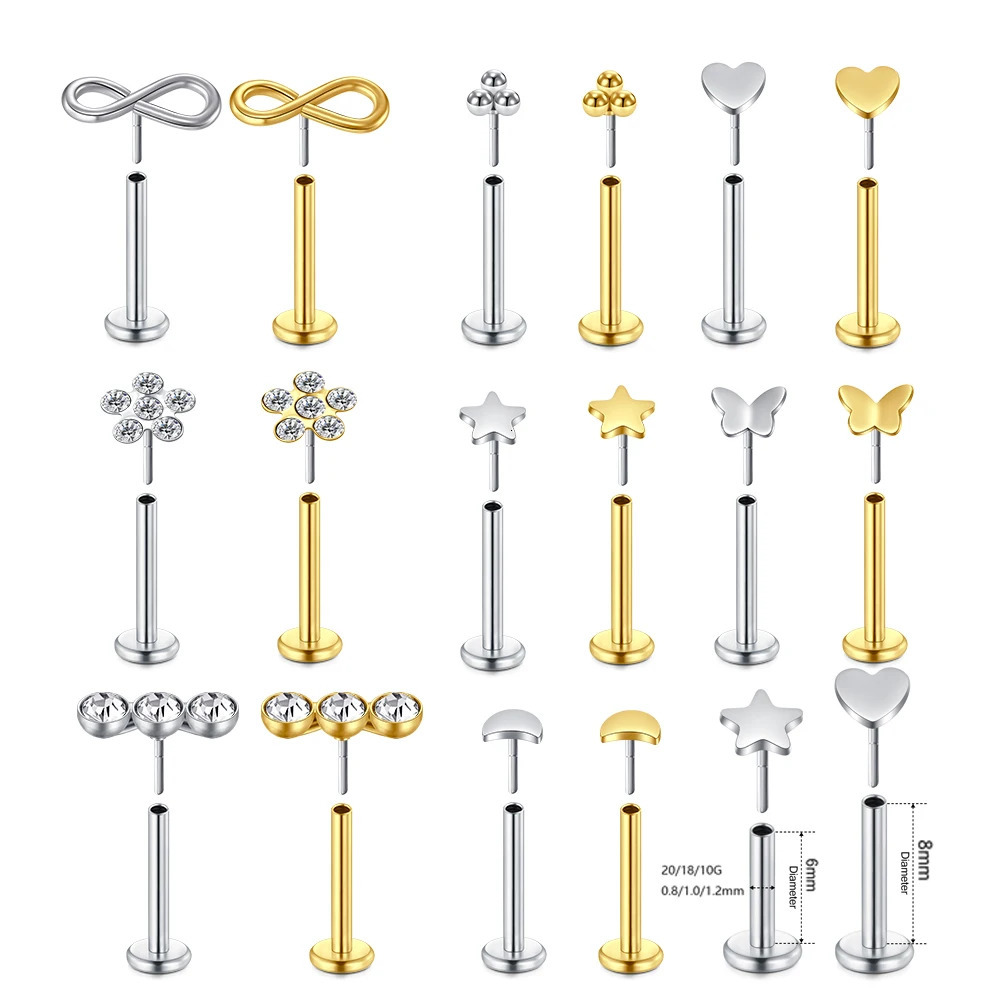 1Pc Lip Piercing Body Jewelry Plug-in Lip Stud for Women Trendy Ear Cuff Stainless Steel Star Moon Lip Stud Earrings Ear Studs 250805