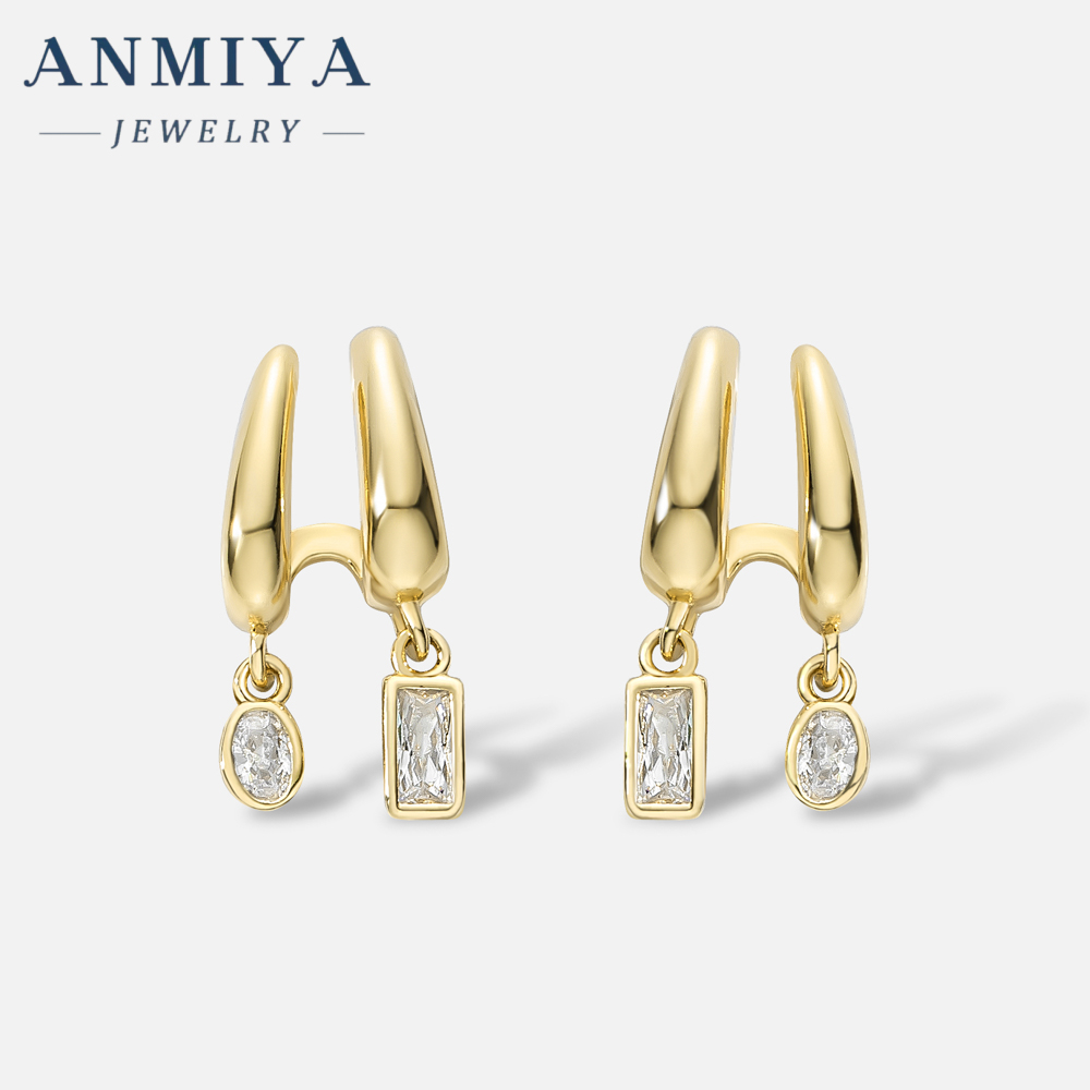 Simple Double Rows S925 Sterling Silver Hoop Earrings Zircon Stone Fashion Jewelry Stud Earrings