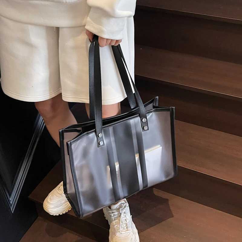2025 Summer Hot Transparent Shoulder Bag Set for Women 2-in-1 PVC Striped Large Capacity Shopping Totes Traveling Beach Handbag Z250807