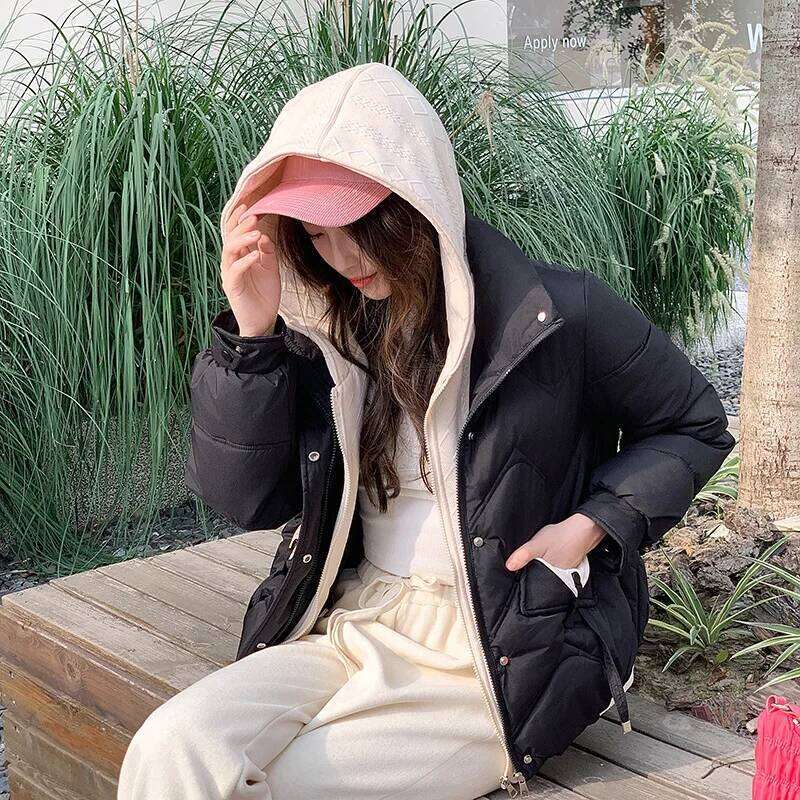 Designer Clothing 2025 Women Winter Short Vacation Two Female Student Down Cotton Jackets Loose Hooded Thick Parkas Clothes