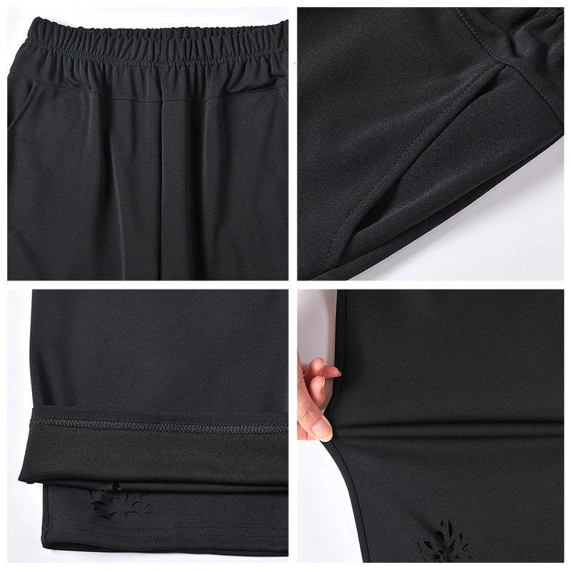 Summer Hollow Calf Pants 2025 Womens Fashionable Thin Outdoor Clothing Elastic Waist Plus Size Casual Office 250805