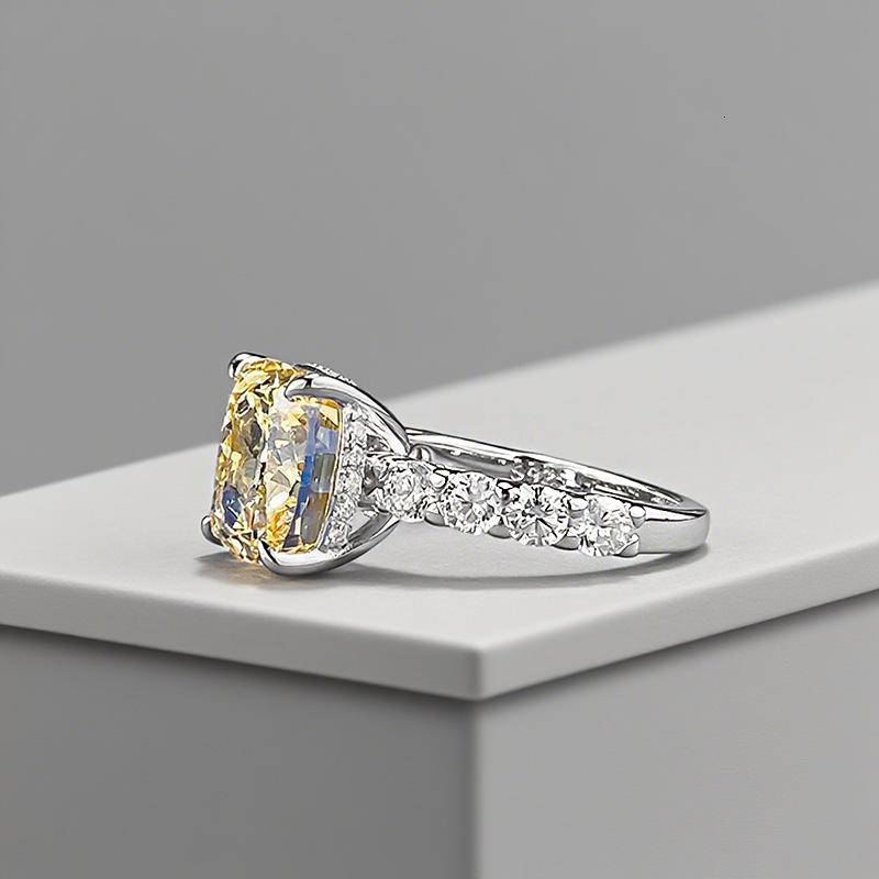 Hui Zhi Wing Jewelry S Pure Silver 9*10 Fat Square Lucky mond Ring Fashionable Light Luxury Vibrant Yellow Wealth