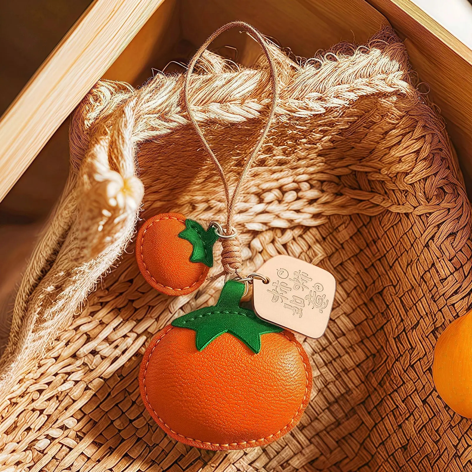 Microfiber handmade persimmon pendant keychain car bag charm microfiber leather good thing happened gift pendant 250807