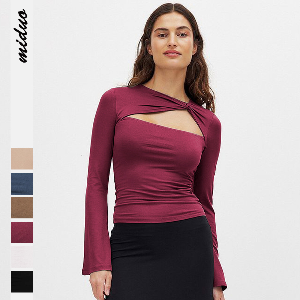 Hot-Selling Autumn Y2K Spicy Girl Collarbone Hollow Twist Long-Sleeve T-Shirt Pure Desire Style Slim Niche Top