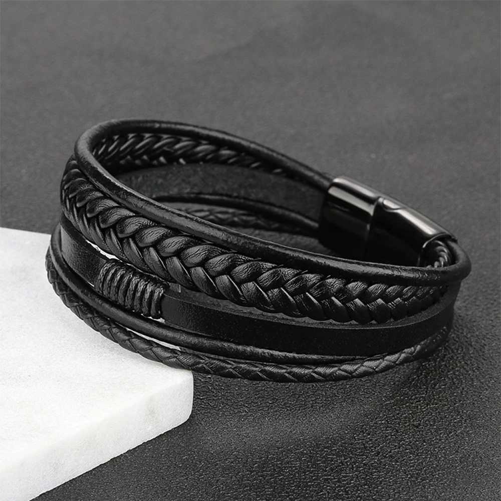 Men Genuine Leather Bracelets Multilayer Braided Rope Bracelets for Men Jewelry Bracelet Male W250807