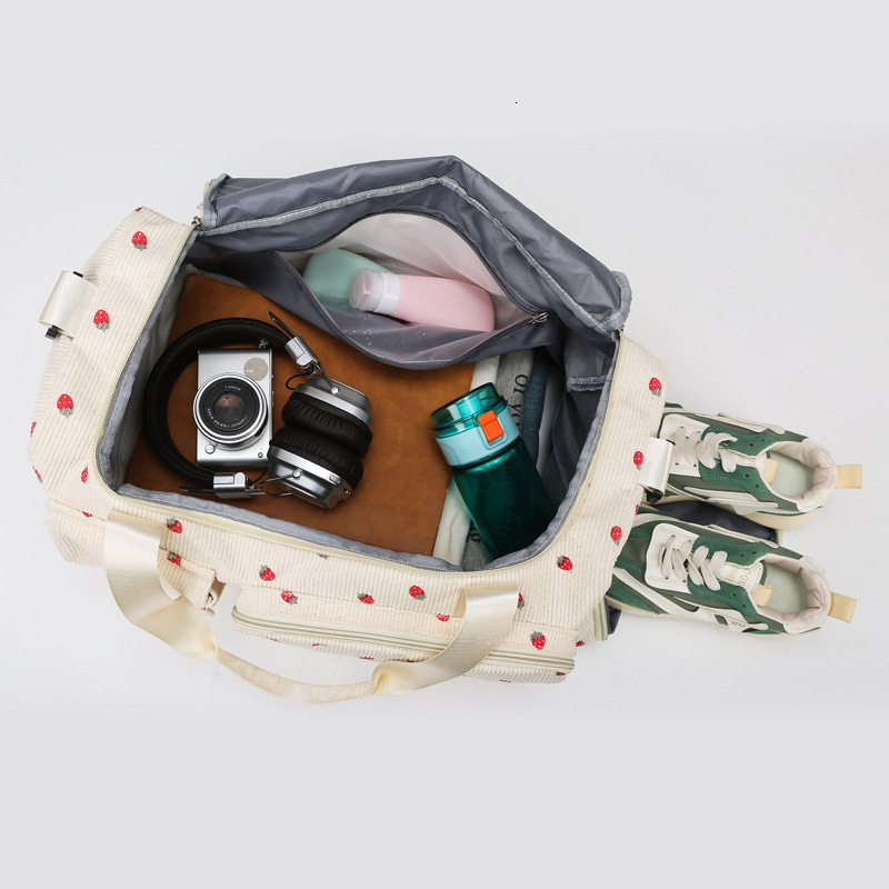 New Strawberry Corduroy Travel Large Capacity Lightweight Gym Handheld Shoulder Luggage Storage Bag