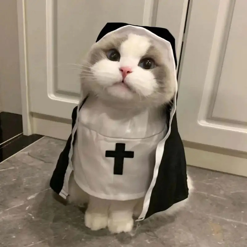 Pet Dress Cosplay Nun Headwear Puppy Kitten Nun Style Dress Halloween Dress Up Clothes Pet Costume Set Dog Transform Clothes 250805