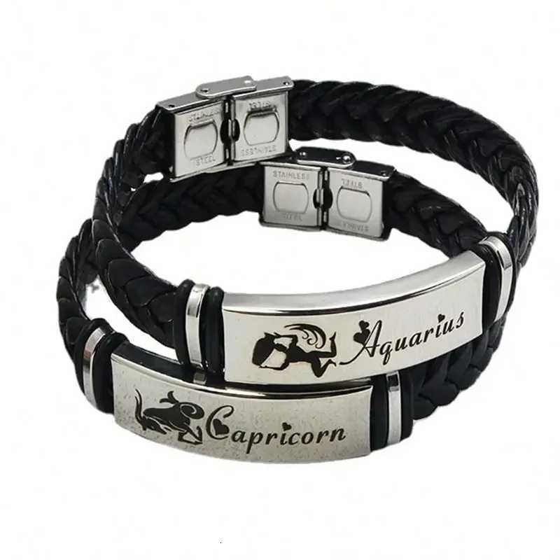 12 Constellations Stainless Steel Fashion Creative Leather Weaving Beaded Bracelet Gift for Boys and Girls Wholesale Gifts W250807