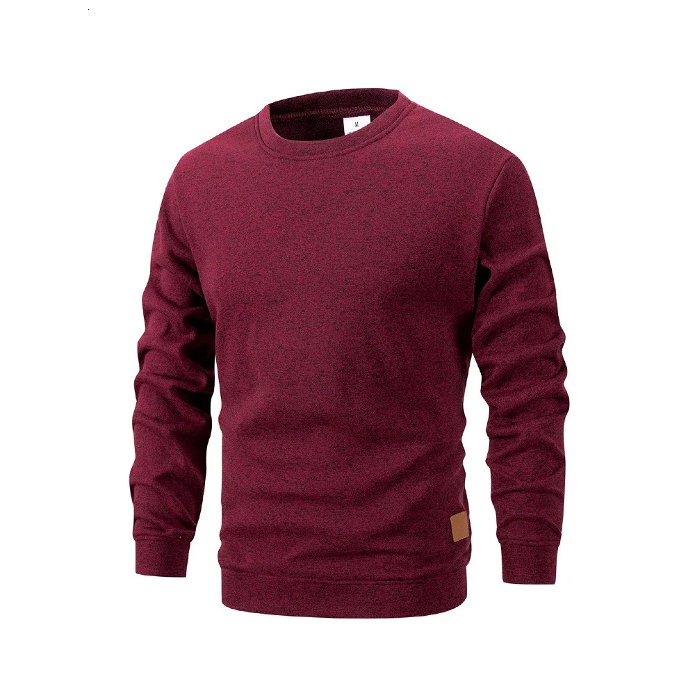 Mens Round Neck Sweatshirt Solid Color Loose Casual Pullover Men Fashion Warm Long Sleeve Hoodies Clothing 250807
