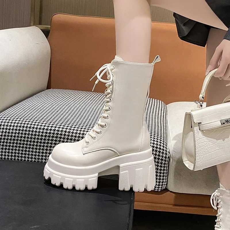 9CM Chunky Platform Ankle Boots Women 2024 New Autumn Winter Motorcycle Boots Women Thick Bottom Non-Slip Leather Combat Boots XJ250807