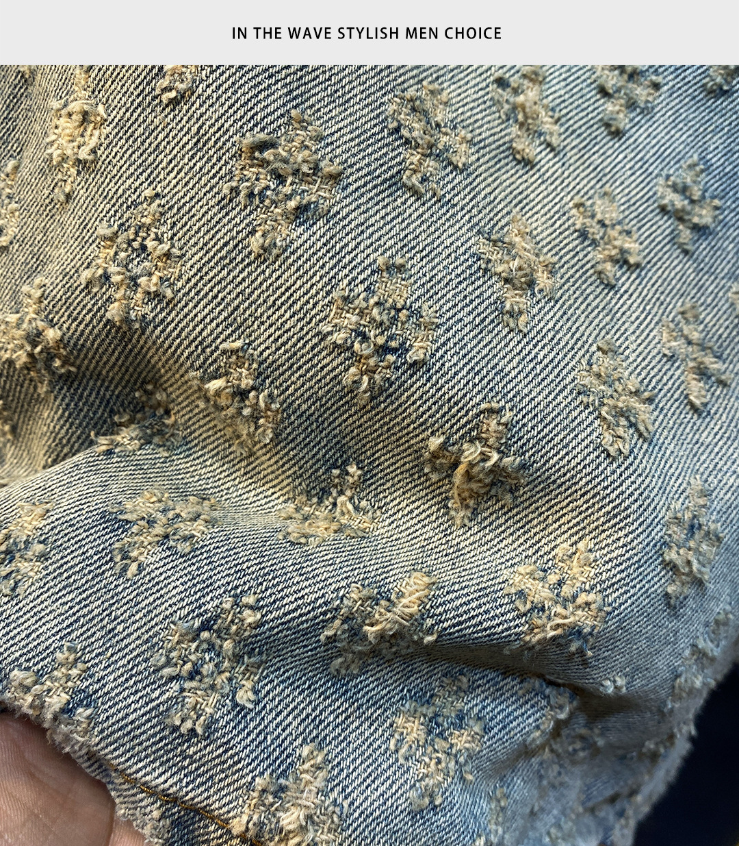 Mens five point pants 2024 loose straight wide leg perforated jacquard highend casual denim shorts