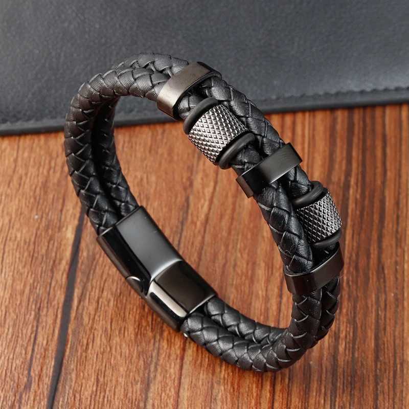 Charm Braid Rope Bracelet For Men Stainless Steel Magnetic Buckle Genuine Leather Bracelets Bangles Mens and Womens Jewelry W250807