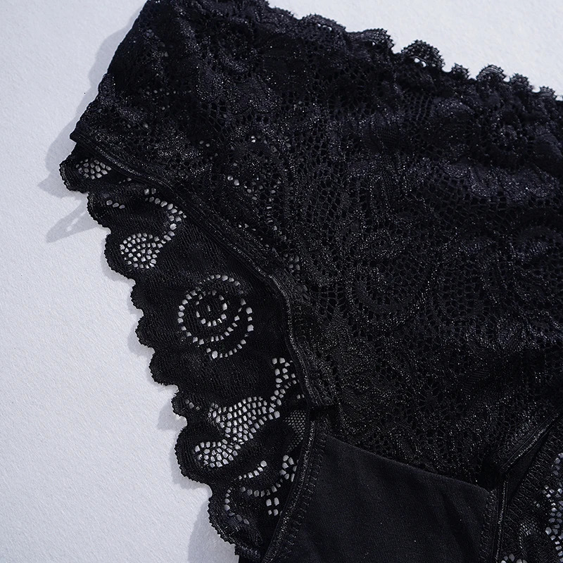 4PCSSet Semisheer Sexy Lace Panties Floral Embroidery Cotton Women Briefs Breathable Hollow Female Underwear Lingerie 250807