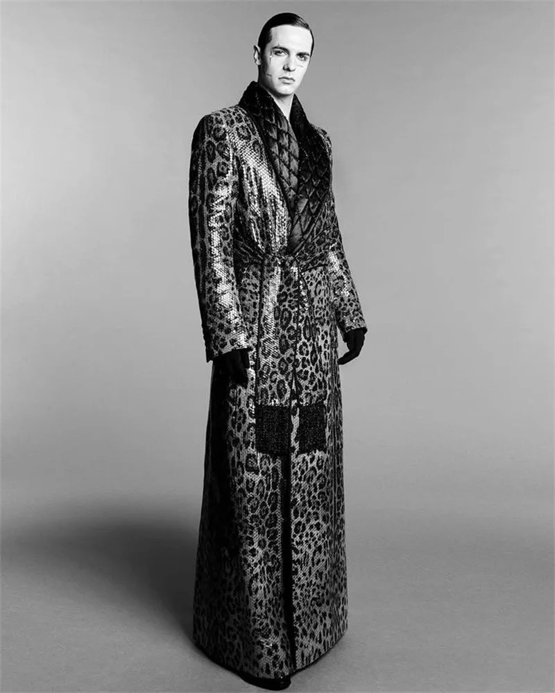 leopard Print Men Suits 1 Piece Long Blazer Overcoat Shiny Sequins Wedding Tuxedo Formal Office Groom Prom Jacket Belt Coat 250807