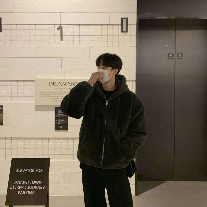 Winter faux lamb wool men's padded thickened loose fleece jacket cotton clothing