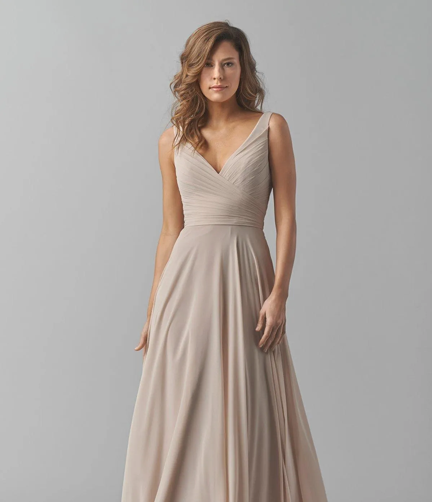Taupe A-Line/Princess V-neck Bridesmaid Dress Sleeveless Floor-Length Chiffon With Ruffle Wedding Party Dresses Custom Made Plus Size