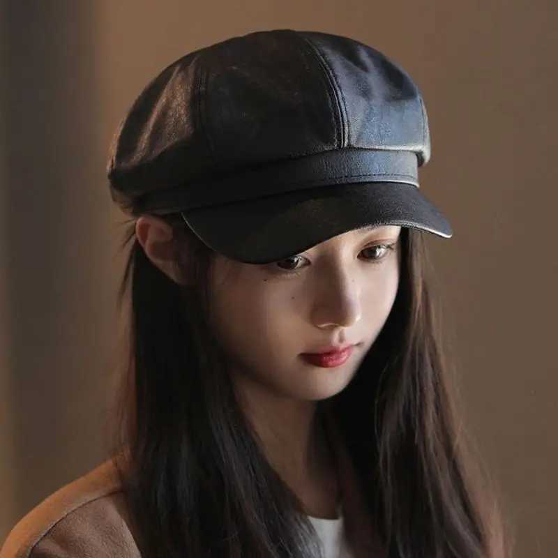 RICYGVM Pu Leather Berets For Women Autumn Winter Sunshade Duckbill Hat Fashion Vintage Octagonal C Girls Painter Artist Hats XJ250807