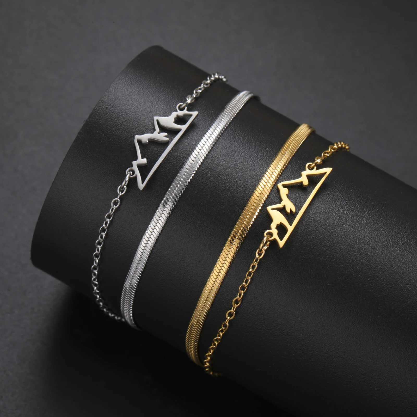 Lucktune Mountain Charms Stainless Steel Bracelet Jewelry For Women Fashion Double Chain Womens Hand Bracelets Birthday Gift W250807