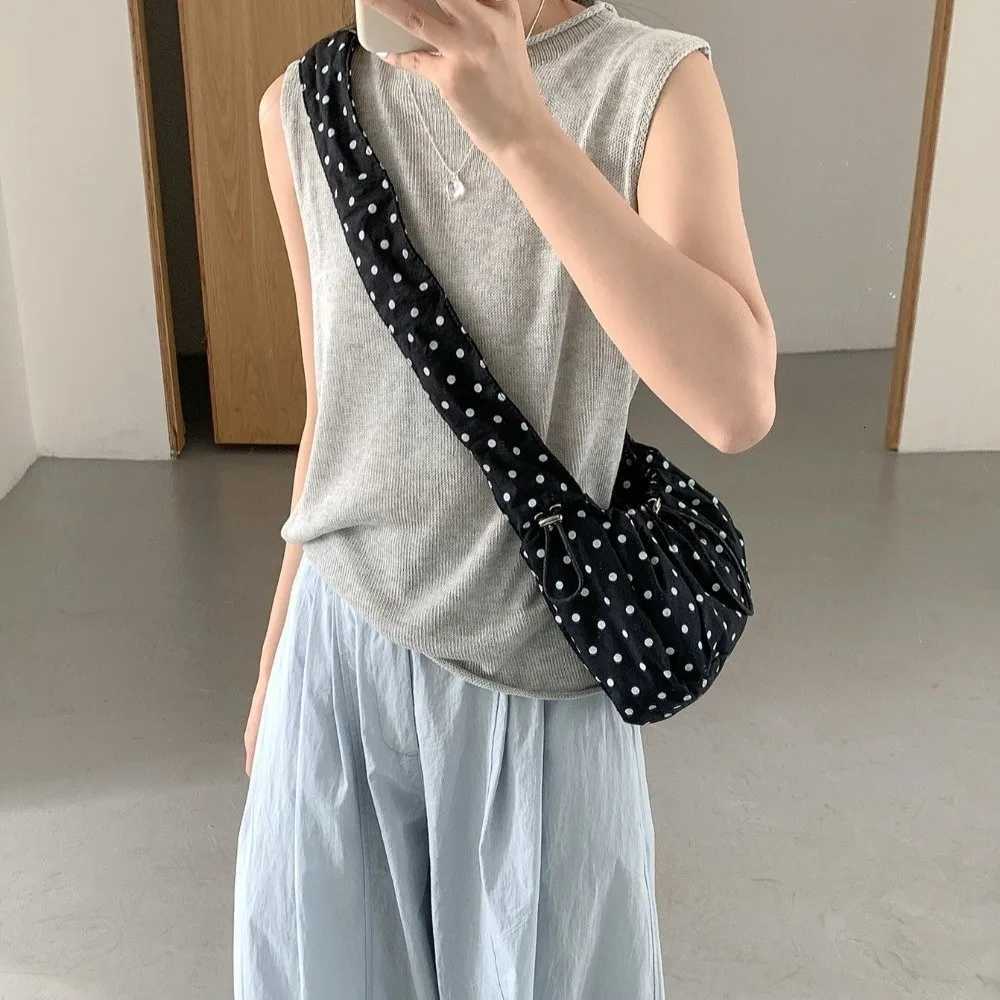Versatile Polka Dot Underarm Bag Korean Style Lightweight Drawstring Shoulder Bag Clutch Purse Large Capacity Z250807
