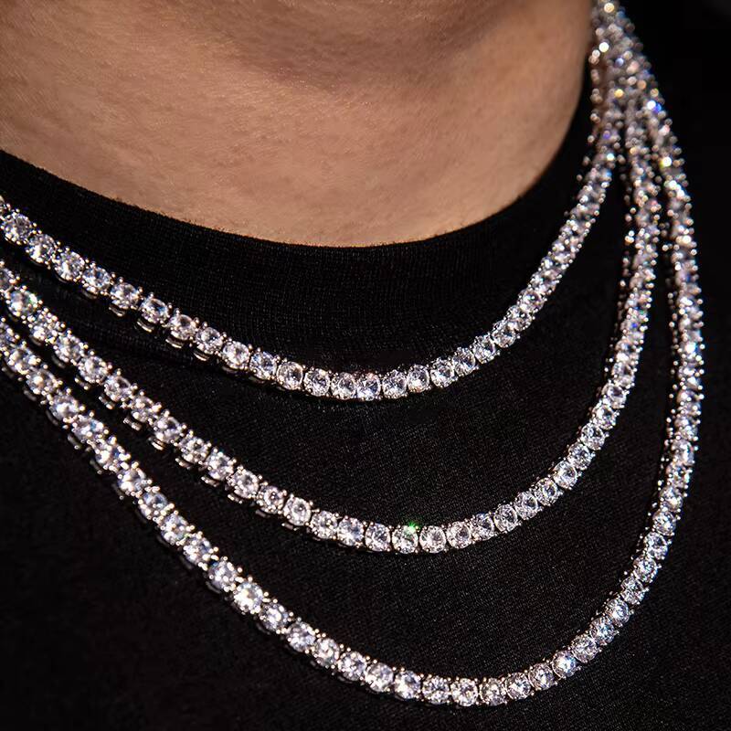 Round Brilliant Cut 0.8CT Rapper Custom Hand Made Jewelry Luxury Hiphop Fully Iced Out 6mm Moissanite Tennis Chain