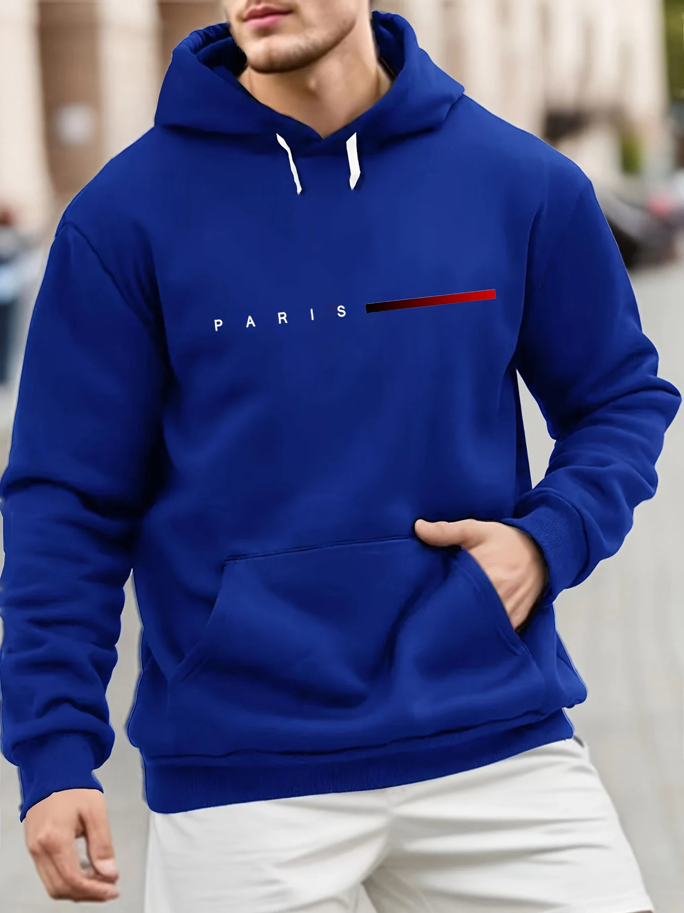 Mens autumn and winter casual fashion loose plus size Paris letter printed fleece warm pullover long sleeved hooded sweatshirt 250807