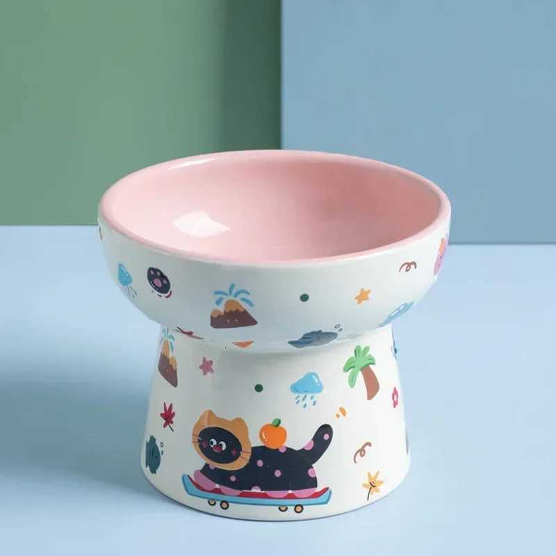 Hot Sale Black Cat Ceramic Pet Bowl High Footed Cat Dog Food Water Feeder Safe Durable Pet Supplies Dog Accessories Y250806