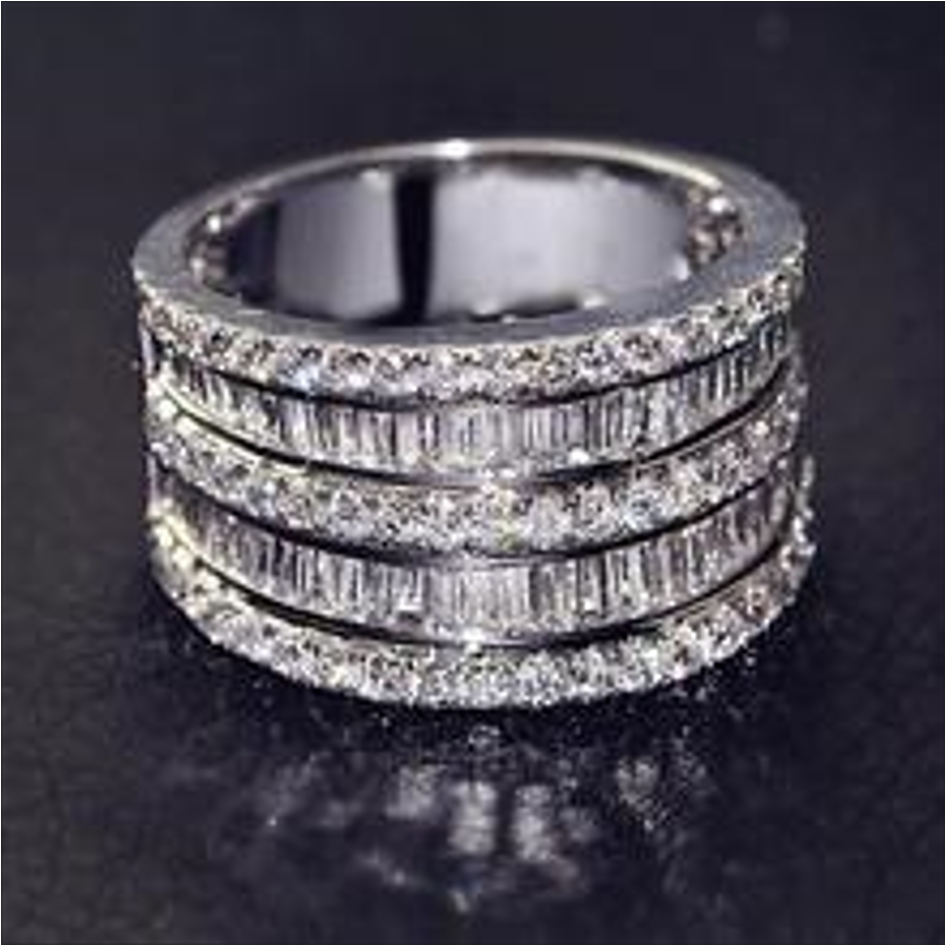 Silver Tone Multi-Band Ring With Round And Baguette-Cut Sparkling Stone Embellishments Glam Evening And Party Accessory Gift For Her Luxurious And Daz