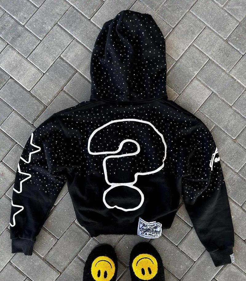 Men's Hoodies Cares Get Some Money Applique Printed Zip Hoodie Womens Graphic Sweatshirt Retro Streetwear Casual Hooded