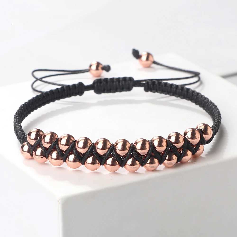 Charm Black Rope Double Layer Copper Beaded Bracelet Handmade Braided Thread Bangle for Women Men Fashion Gifts Prayer Wholesale W250807