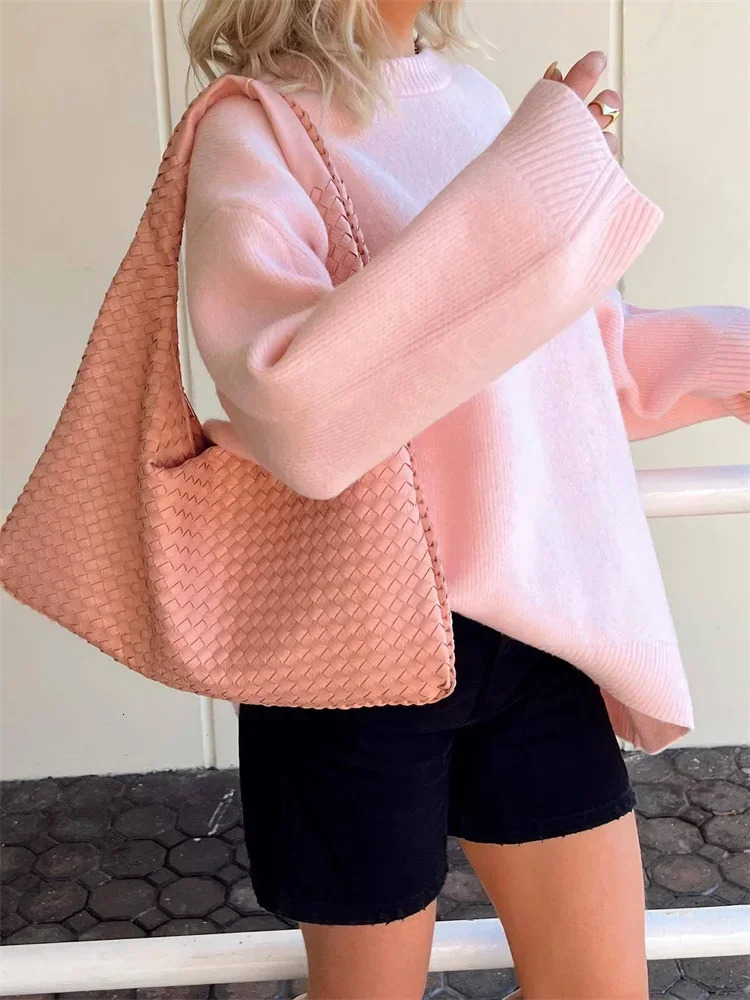 Tossy Pink Knitwear Sweater Pullover For Women Long Sleeve Fashion Loose Patchwork Cute Y2k Top Female Knit Elegant Pullover 250806