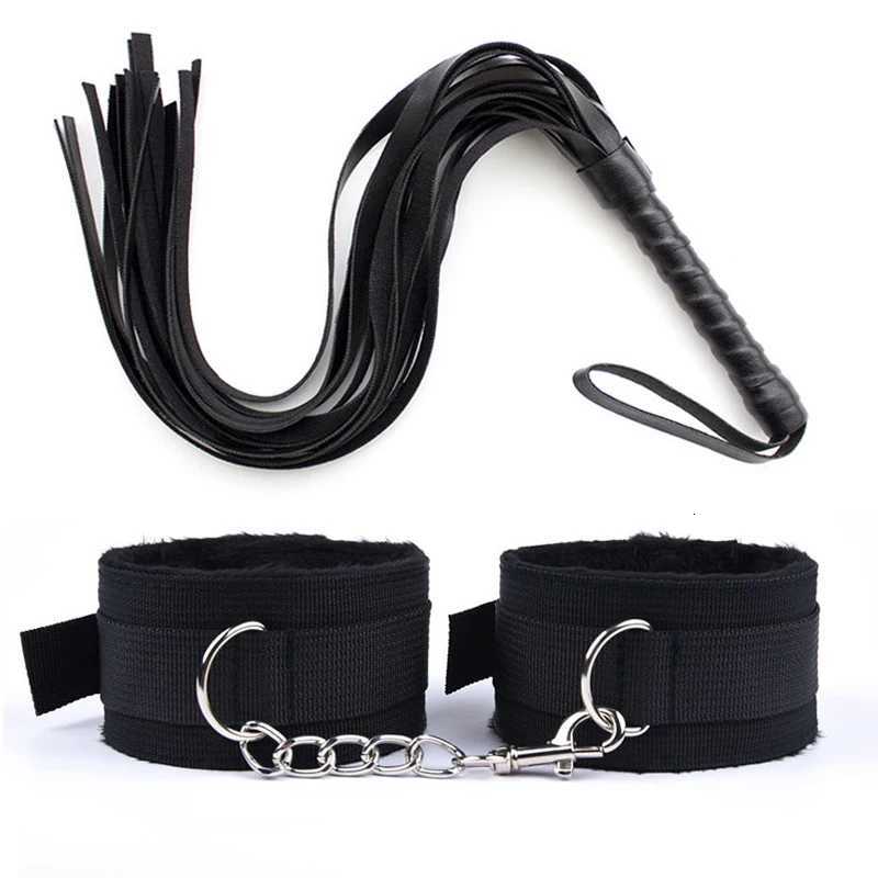44cm PU Leather Whip Flogger Plush Nylon Plush Sex Handcuffs Bondage Slave Exotic Accessories Toys For Couples Adults Games W250807