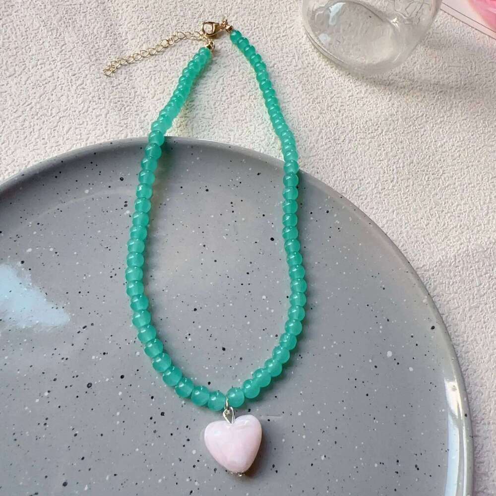 Kpop Fashion Cute Summer Y2k Heart Pendant Beaded Necklace For Woman Egirl Aesthetic Jewelry EMO Goth Vintage Scene Accessories