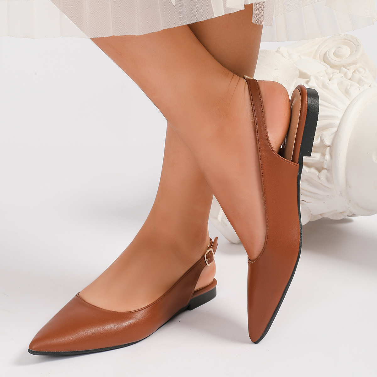 Sandals Brown solid color casual commuting women's flat shoes with exposed heels and comfortable insoles