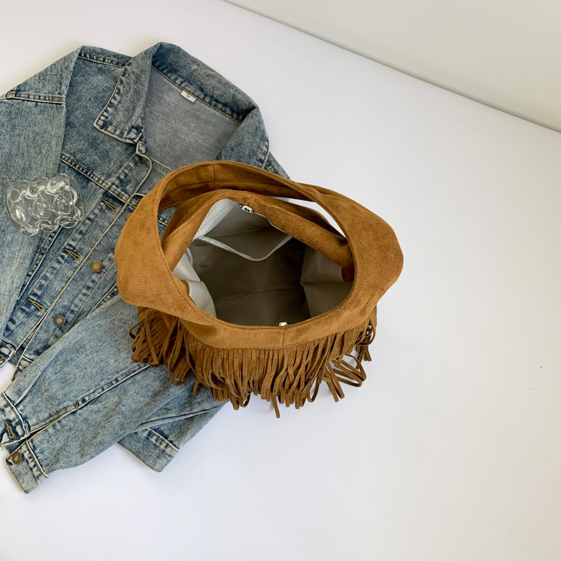 Free shipping designer European and American Retro Matte Tassel Bag High-Quality Niche Underarm Single Shoulder Bag Large Capacity Lazy Style Commuter