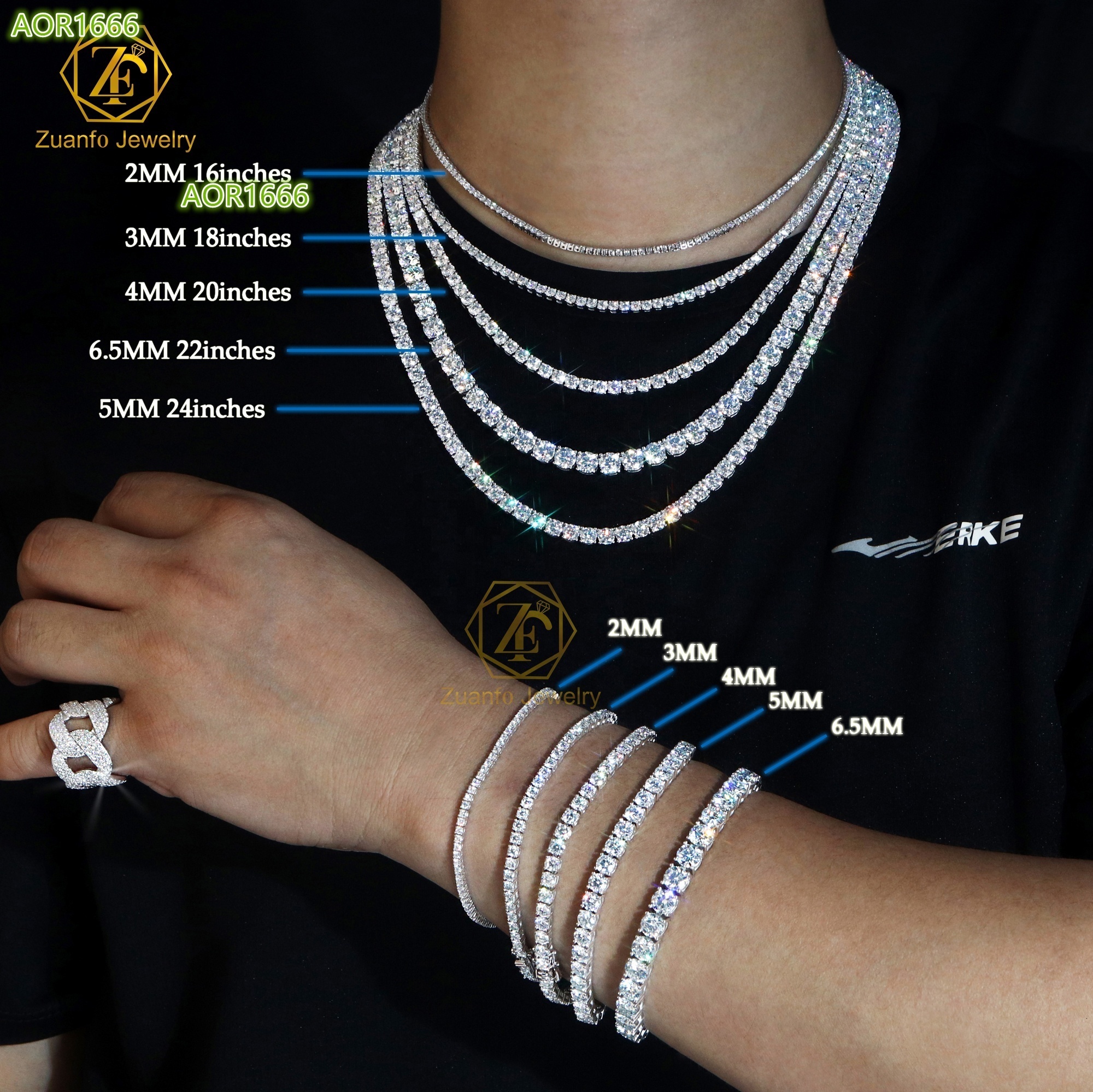 Hiphop Jewelry Round Cut Moissanite Tennis Chain Pass Diamond Tester 925 Silver Tennis Necklace Ice Out Moissanite Chain