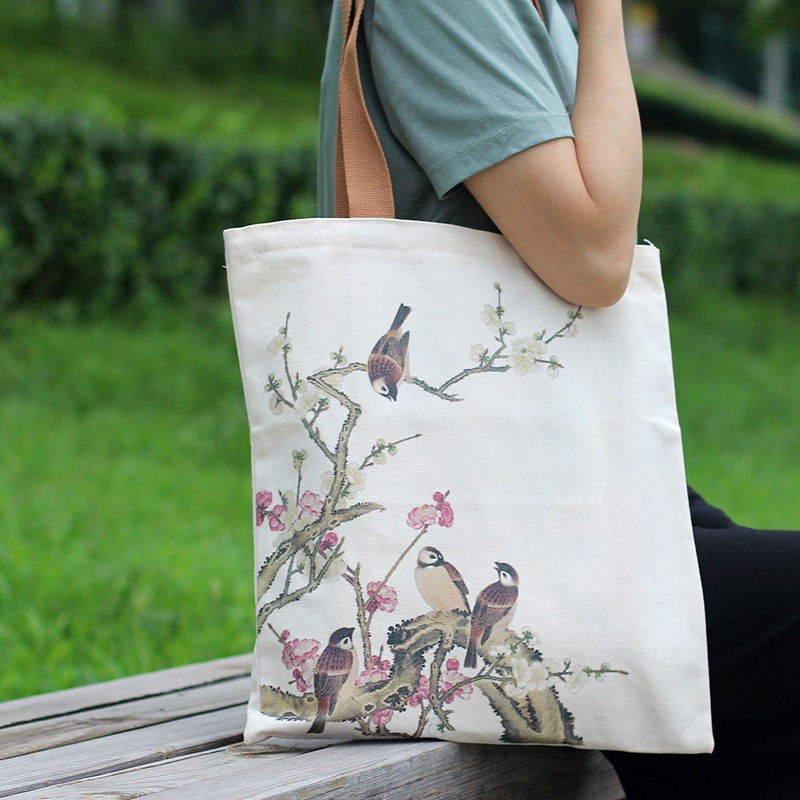 Vintage Landscape Shoulder Shopper Bag Barcelona Santorini Positano Women Shopping Bags Double Print Lady Canvas Handbags Tote