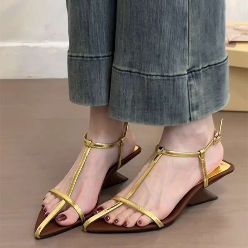 French Style Pointed Cross Strap Wedge Sandals for Women Designer Shoes 2025 Summer New Open Toe High Heel Roman Shoes