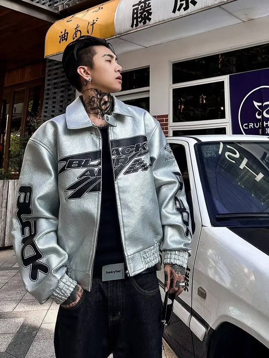 Autumn Winter Punk Coat Embroidery Motorcycle Suit PU Leather Jacket Mens High Street Retro Niche Silhouette Heavyweight Jacket 250805